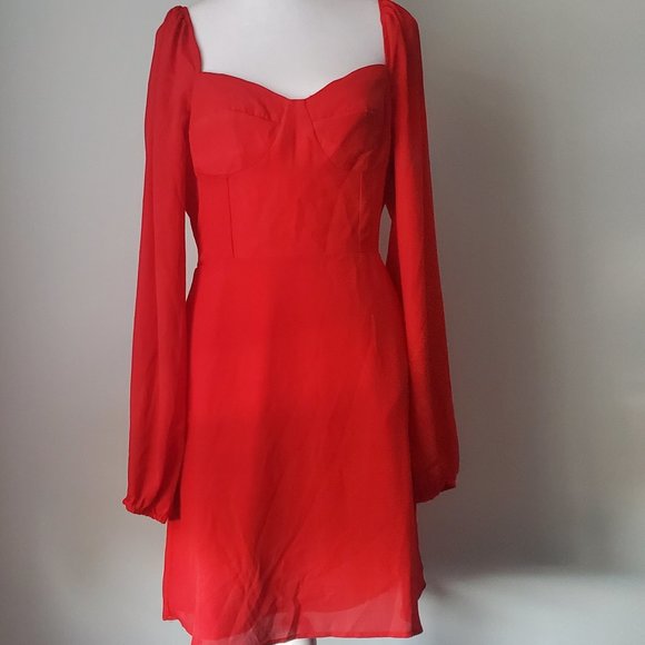 STEVE MADDEN 'Nicole' Red Mini Dress Smocked Back Balloon Sleeves Bustier Style - Picture 3 of 13